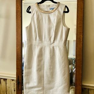 White, silver embellished sheath dress.
